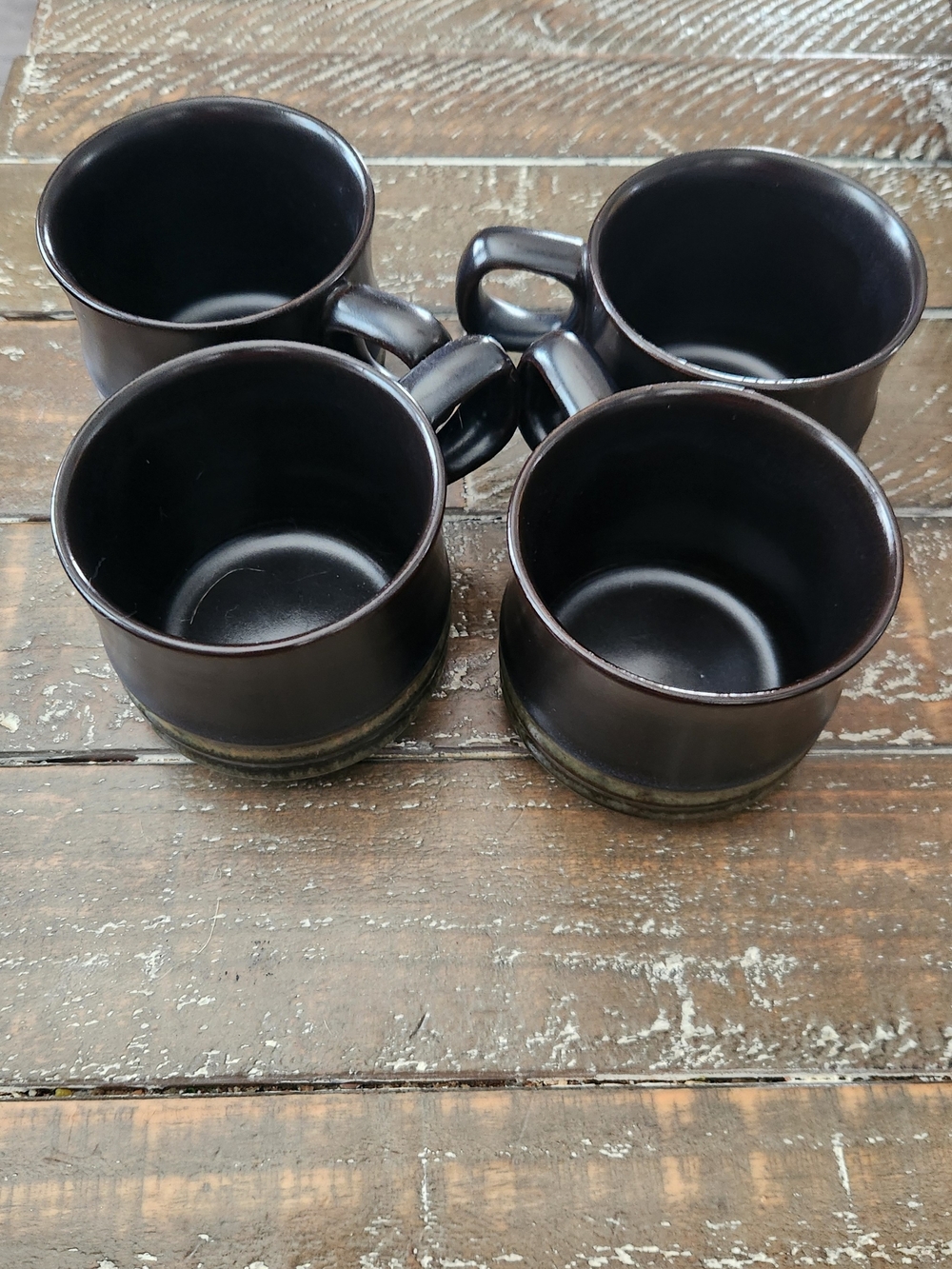 Denby Langley England Stoneware Vintage KISMET BLUE Four (4) Flat Cups GC